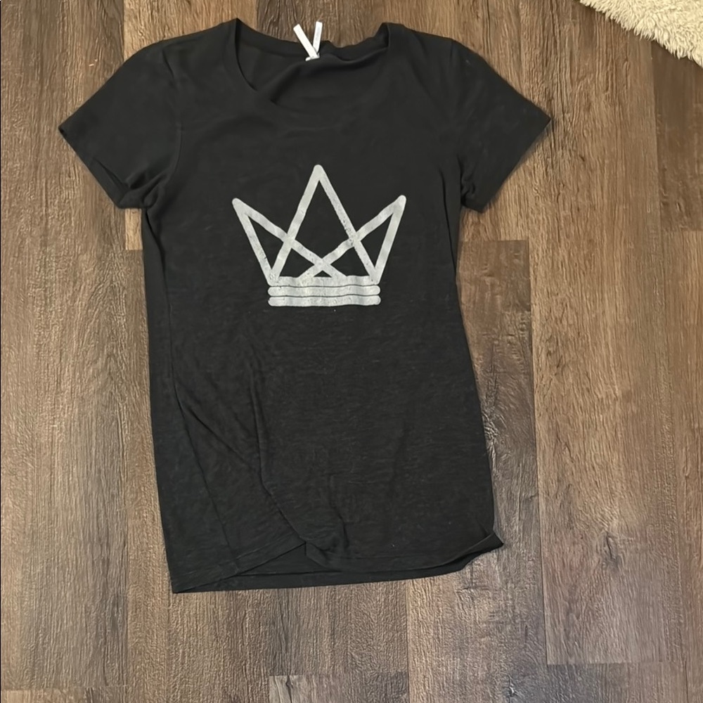 Black T-Shirt with Silver Crown Design